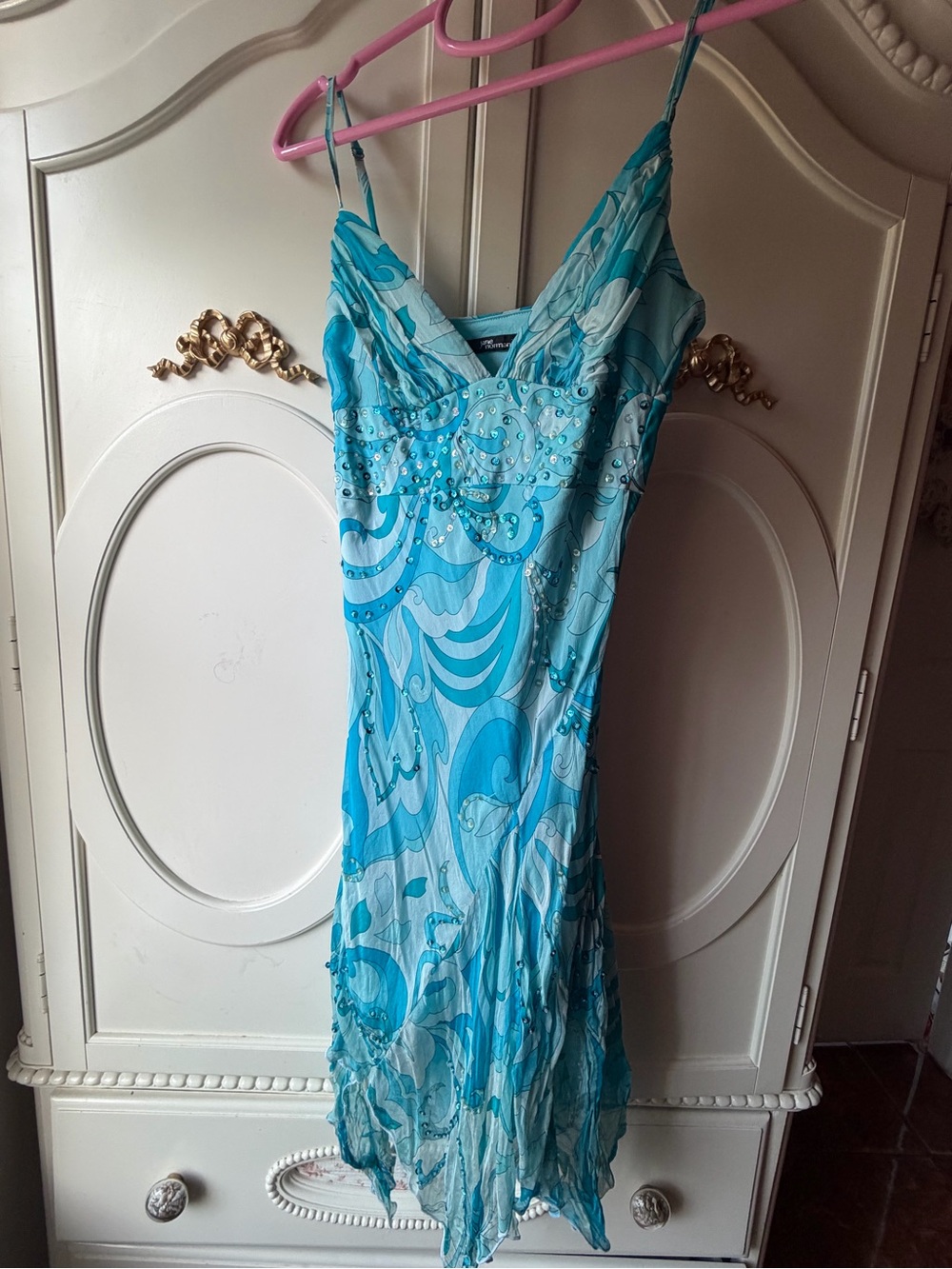 Jane Norman blue aqua pucci style Patterned Midi Dress with Beading